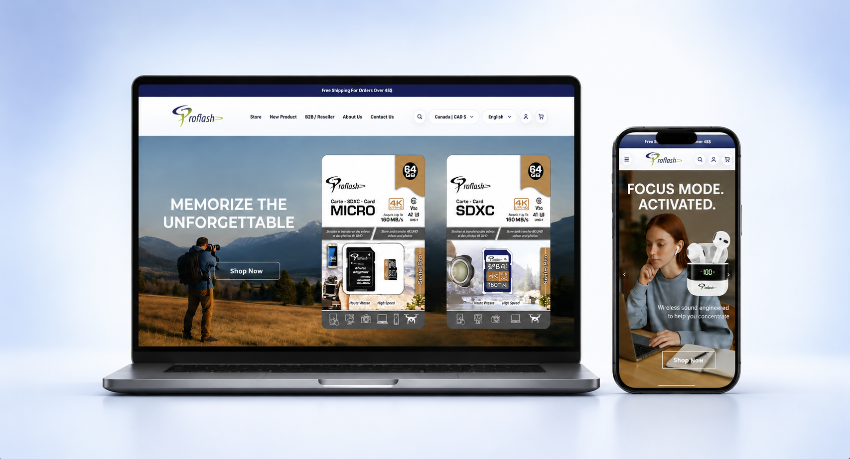 Aperçu du site Proflash Technologies sur ordinateur et mobile