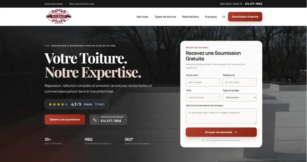 Capture réelle du site démonstrateur Bourboin Toiture